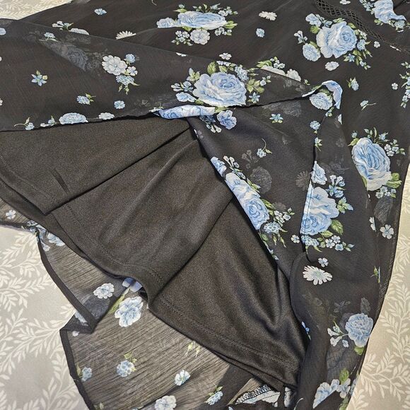 Disney Princess Dress Cold Shoulder Black Blue Floral Size L - Picture 8 of 12